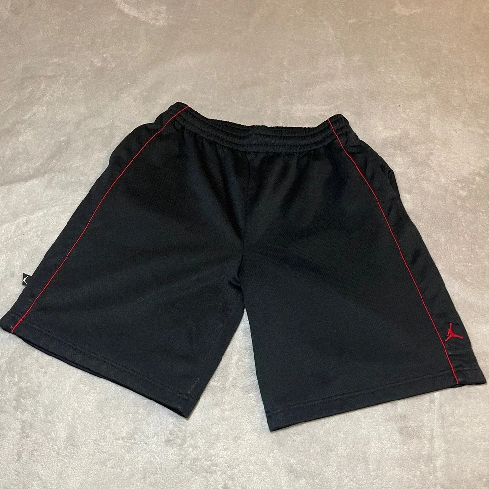 Nike Air Jordan Shorts Mens Basketball Large Black Red Piping Mesh Athletic Y2K